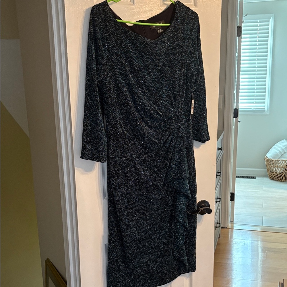 NWT Jessica Howard Sparkling Black/teal sequin Long Sleeve Dress
